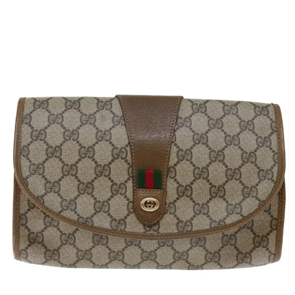Gucci GG Supreme Web Clutch Bag Beige
